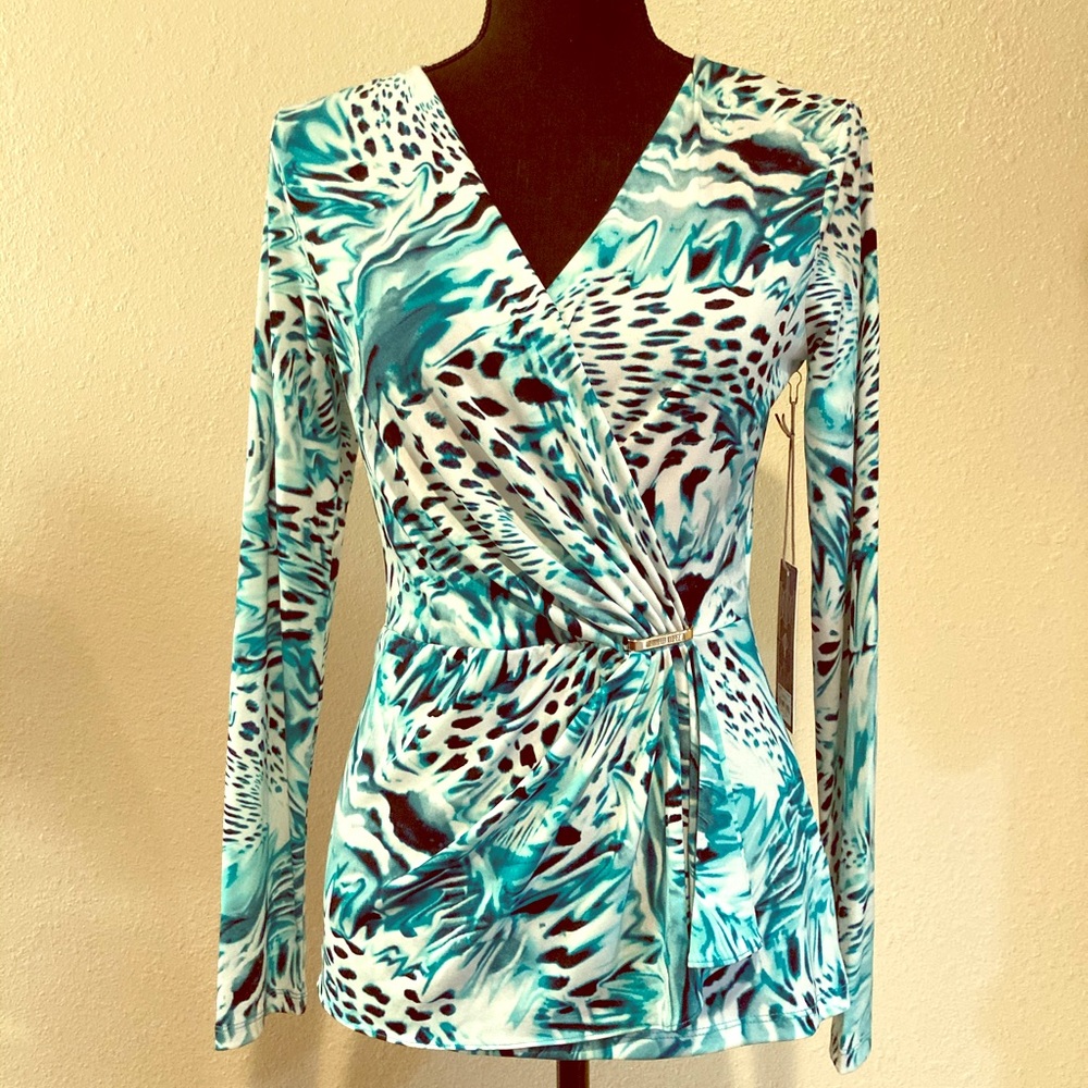 Jennifer Lopez green leopard wrap top small NWT